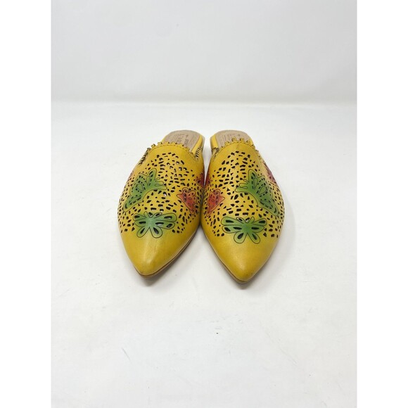 Spring Step L'Artiste Mules Shoes Womens Size 35 Yellow Leather Cutout Floral - Picture 3 of 13